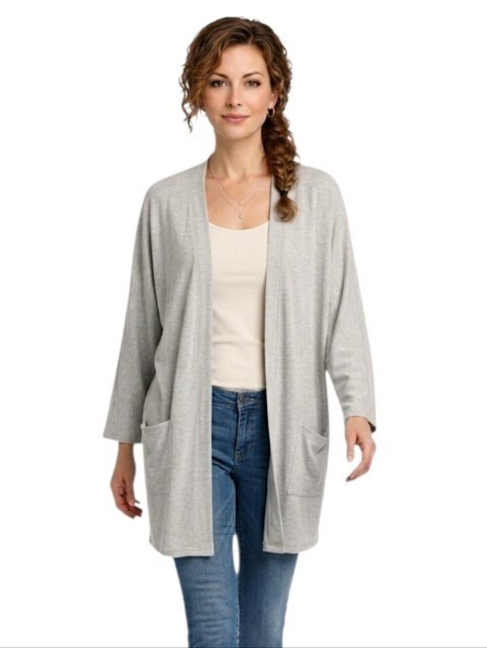 Donni Toupe Ribbed Cotton Blend Open Cardigan One Size Fits All